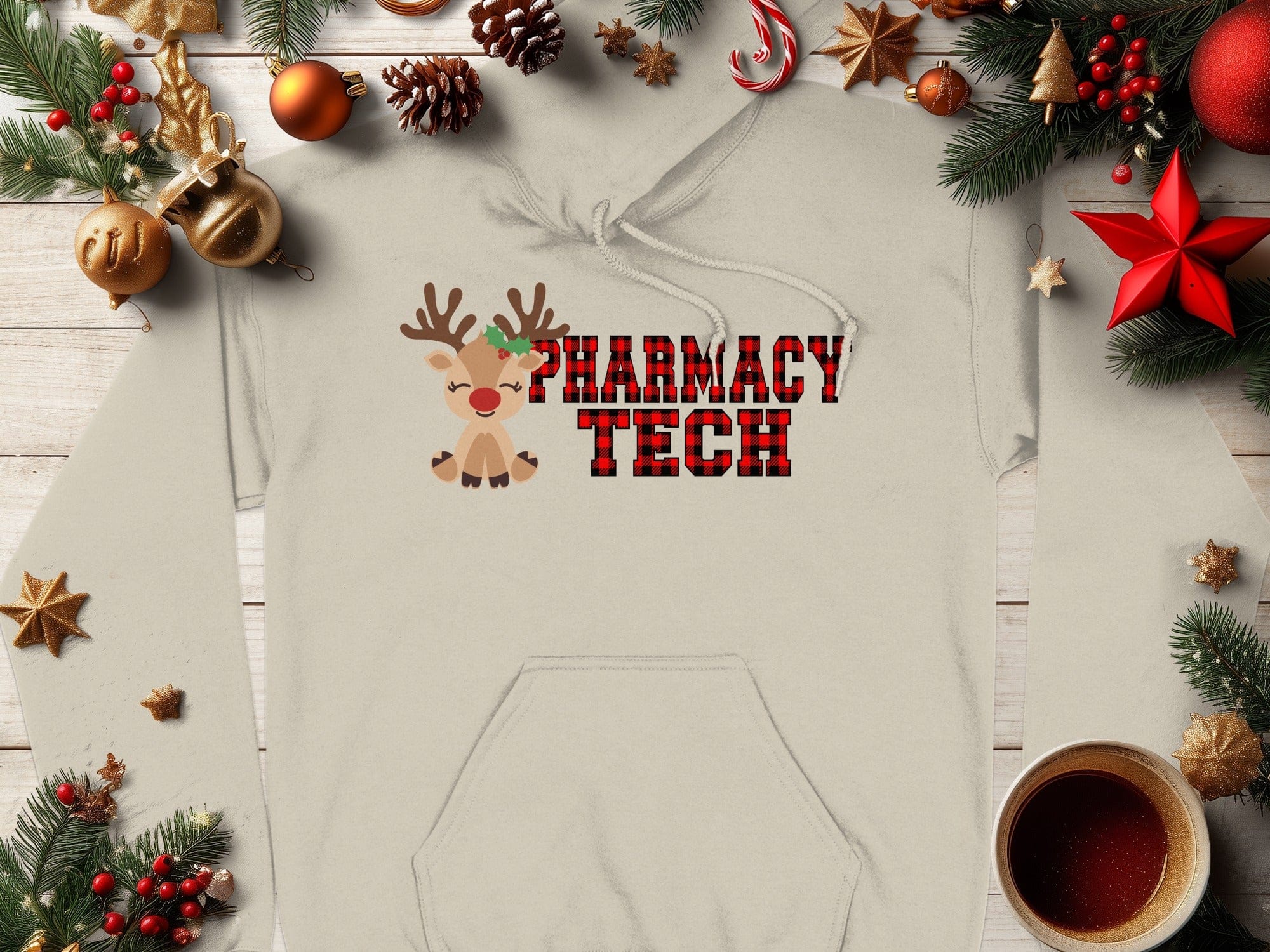 Pharmacy Tech Reindeer Christmas Hooded Sweatshirt
