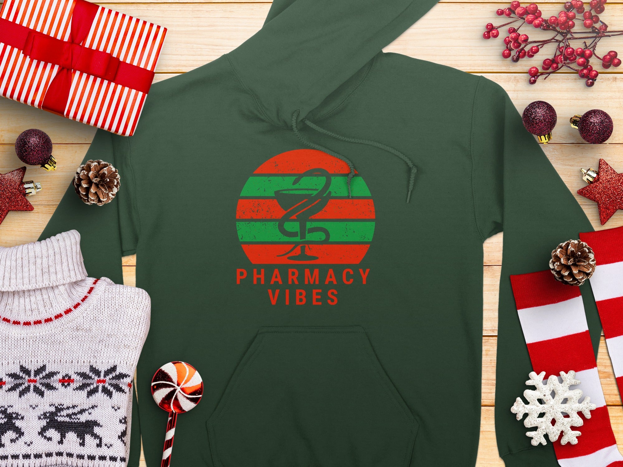 Pharmacy Vibes Green Graphic Hooded Sweatshirt product