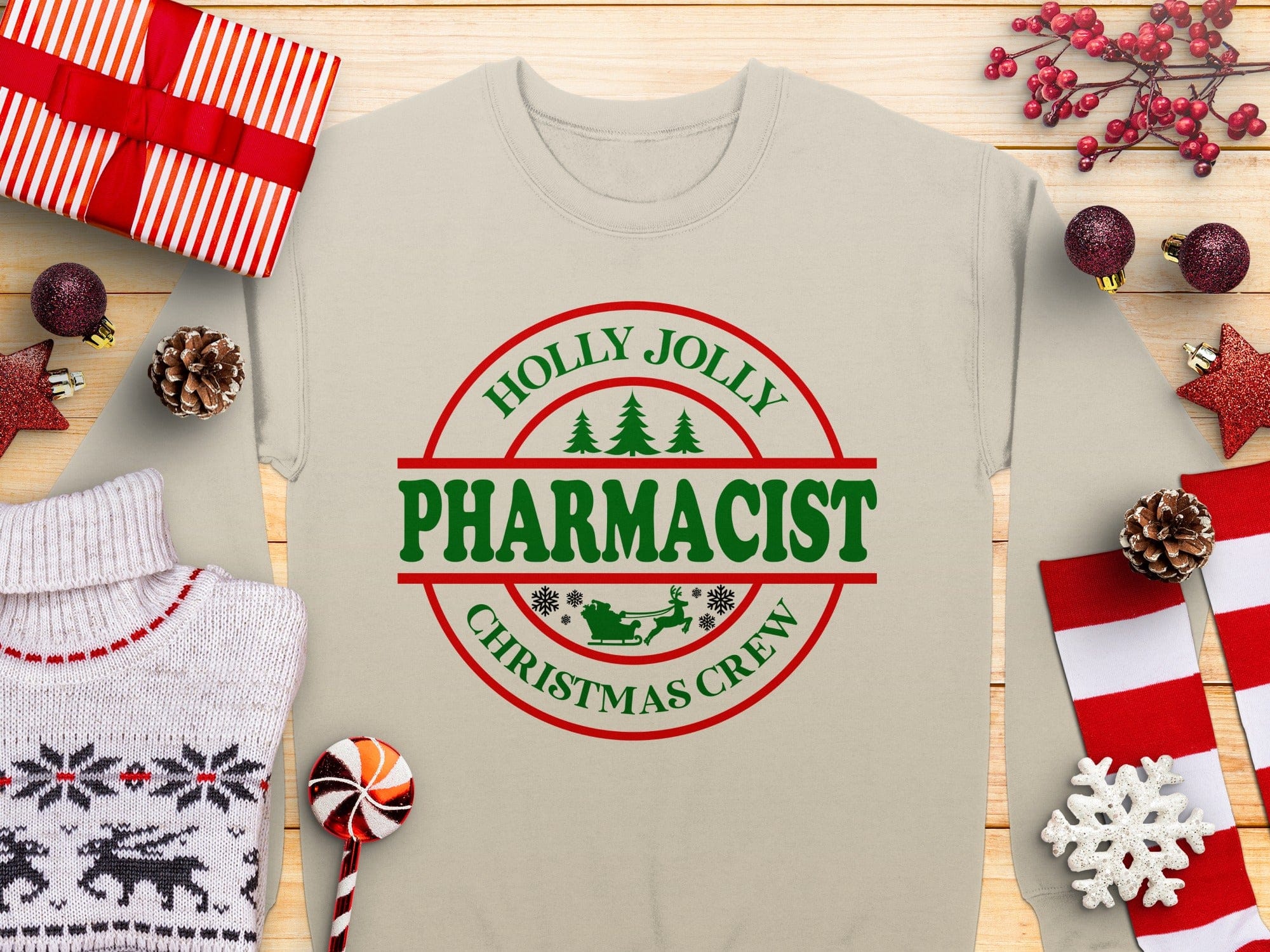 Holly Jolly Pharmacist Christmas Crew Holiday Sweater