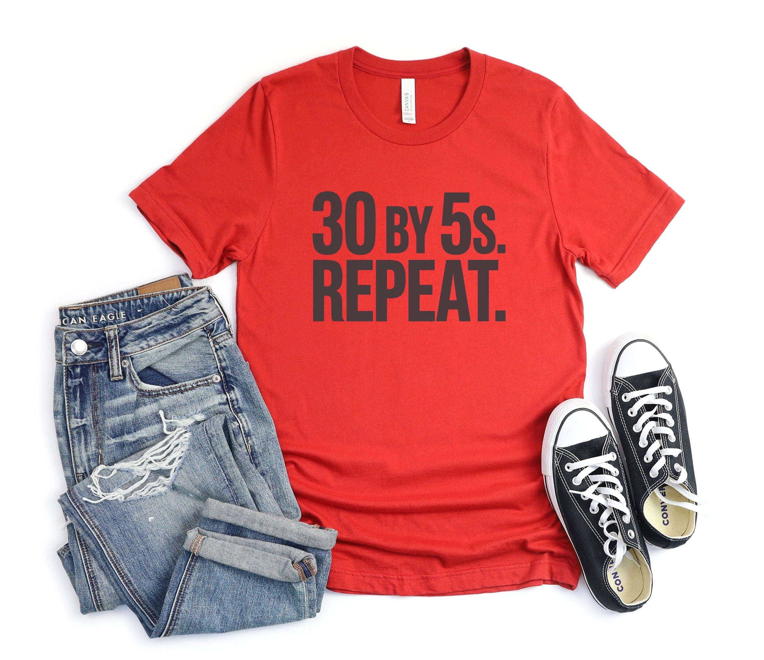30 by 5s Repeat Red Casual Statement T-shirt product type