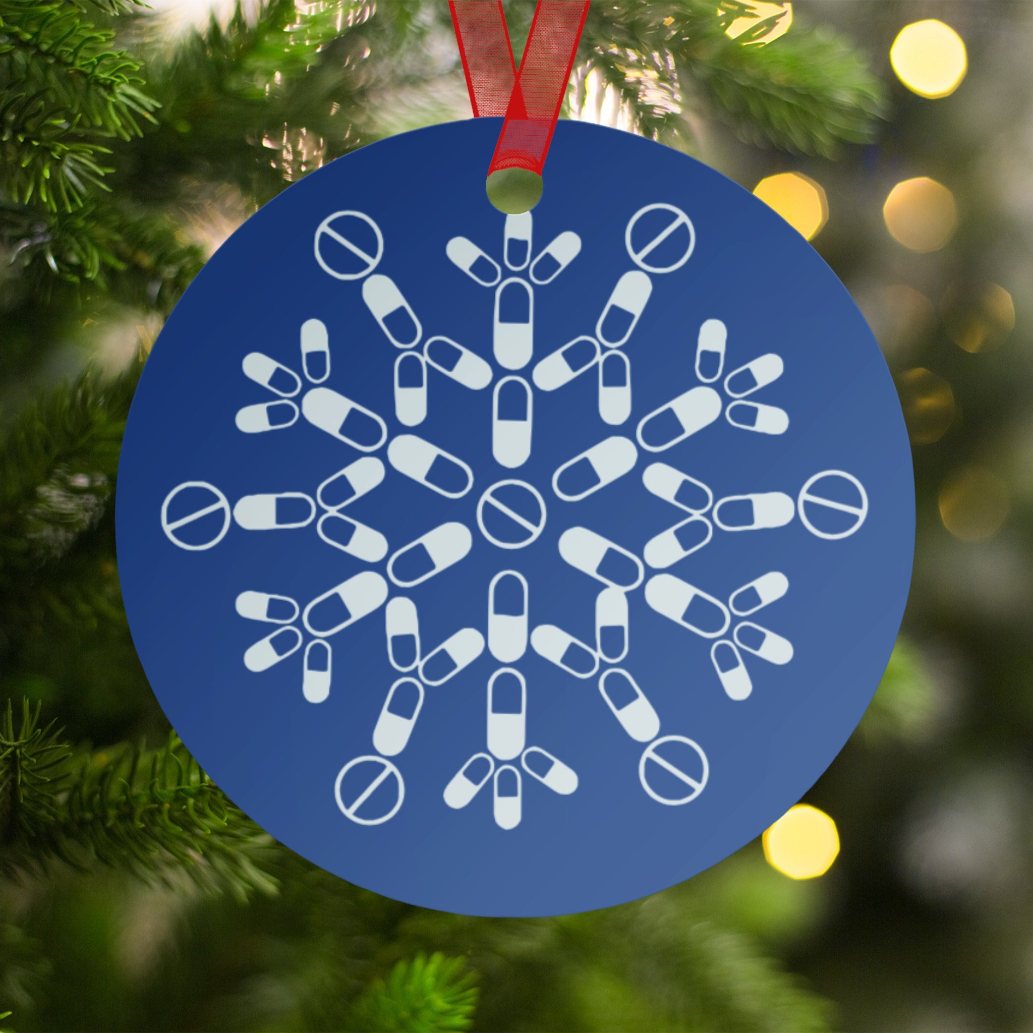 Blue Snowflake Ornament with Medicine Design