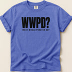 Purple t-shirt with "WWPD? WHAT WOULD PROCTER DO?" text.