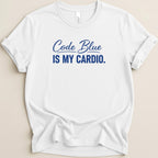 White t-shirt with "Code Blue IS MY CARDIO." text.