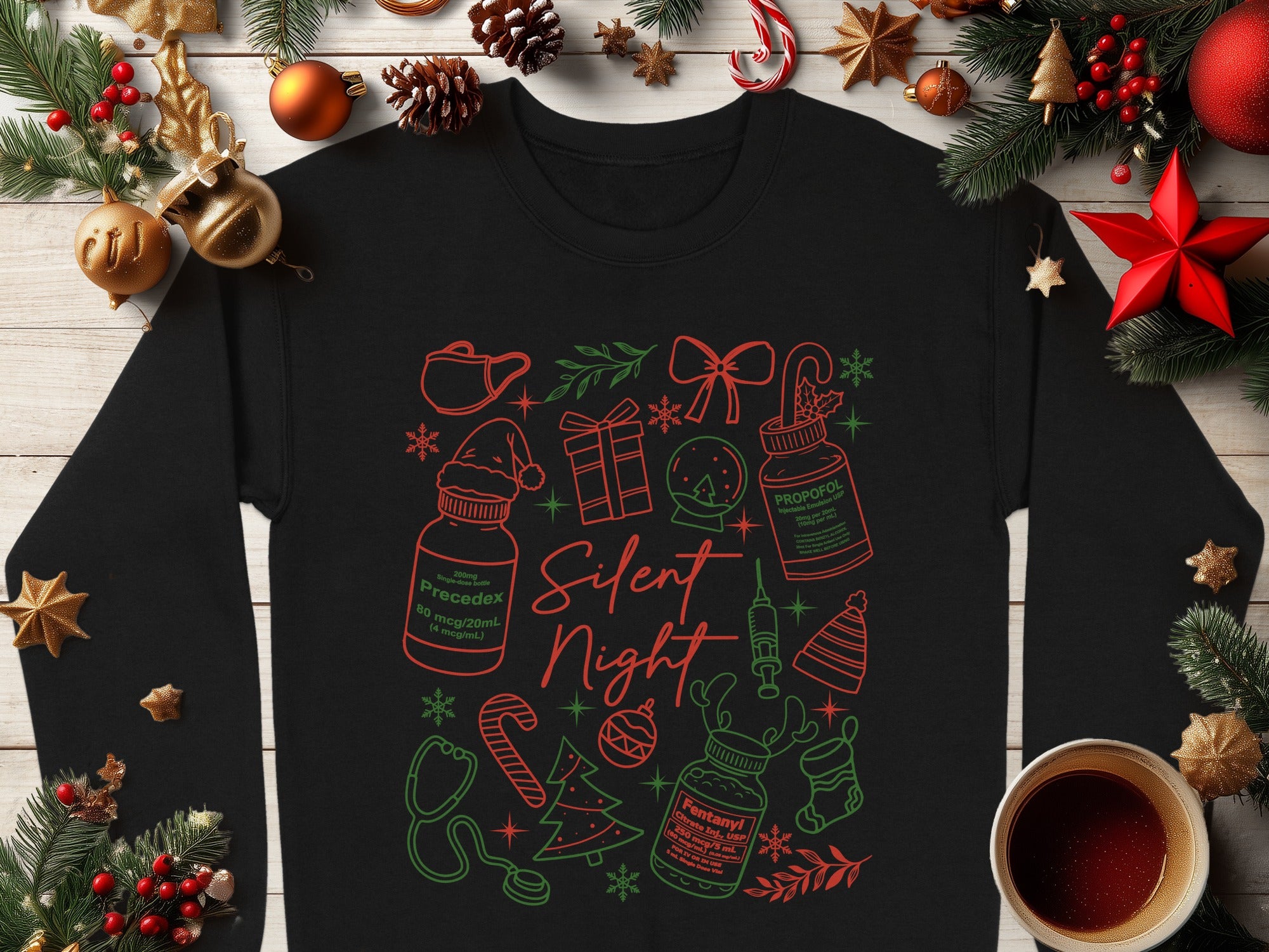 Silent Night Festive Medical Themed Holiday Pullover