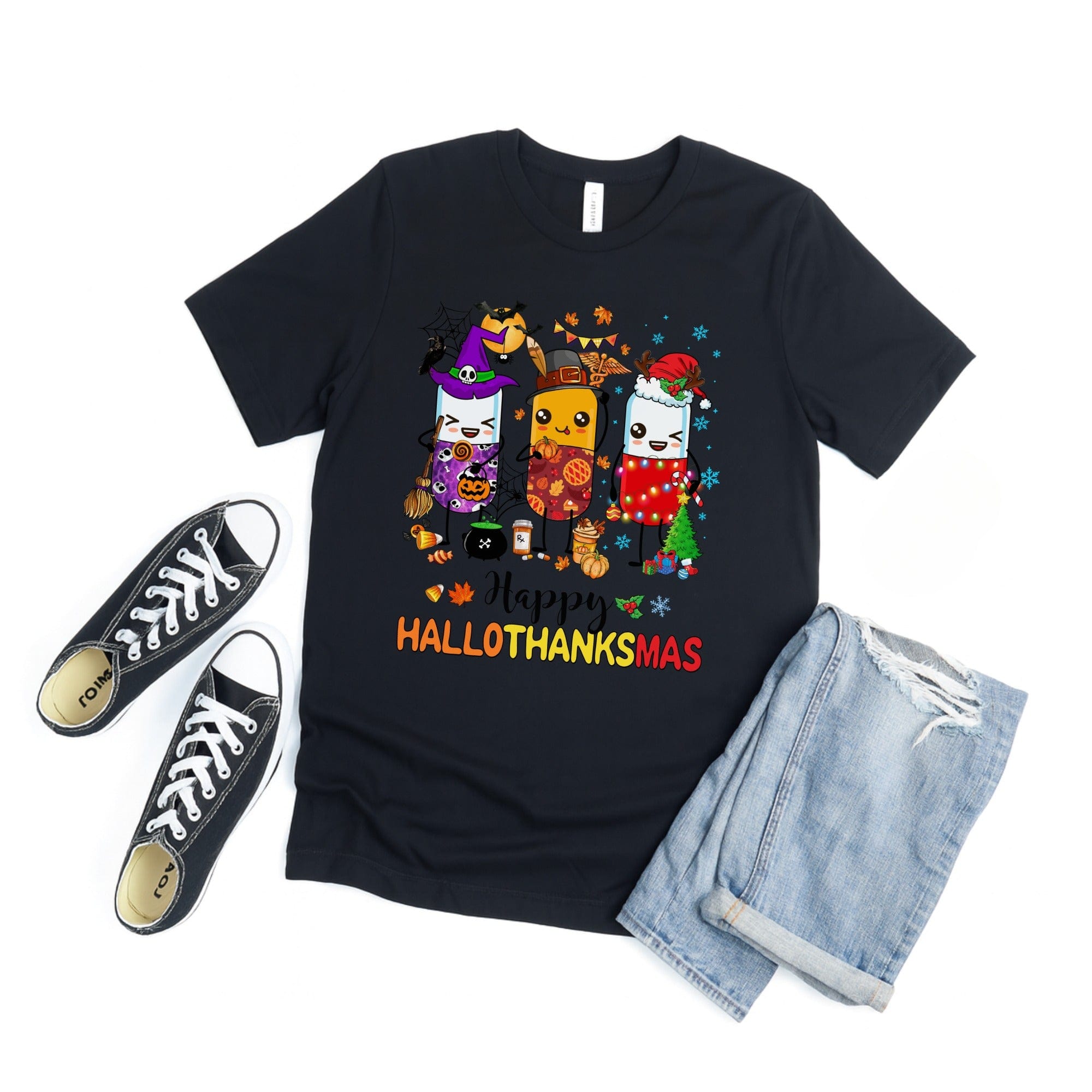 Happy Hallothanksmas Cats Printed T-Shirt Product