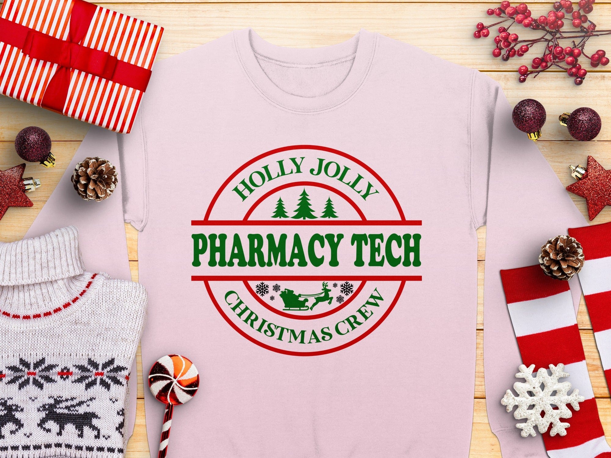 Holly Jolly Pharmacy Tech Christmas Crew Sweater