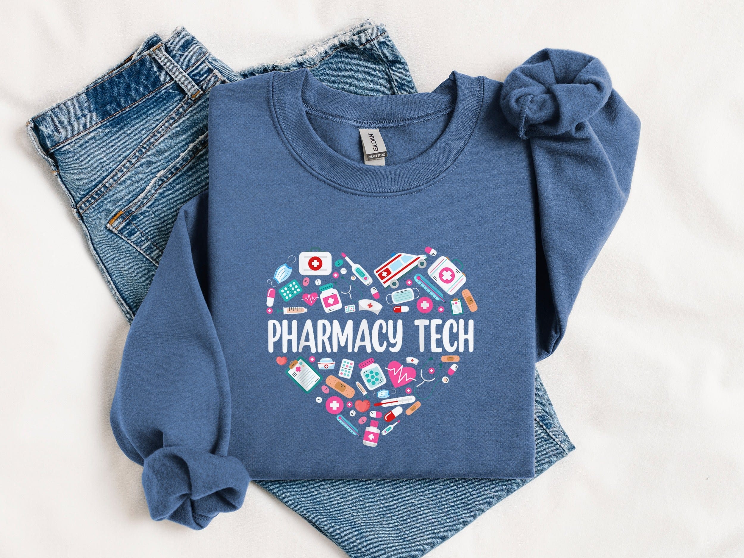 Pharmacy Tech Heart Design on Blue Long Sleeve Shirt product