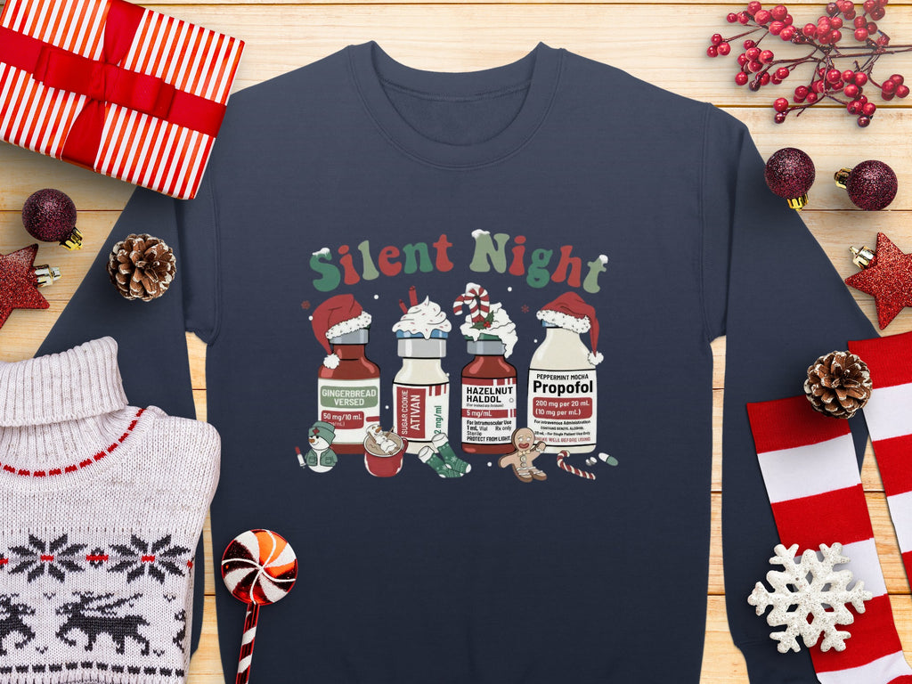 Silent Night Christmas Themed Graphic Sweatshirt