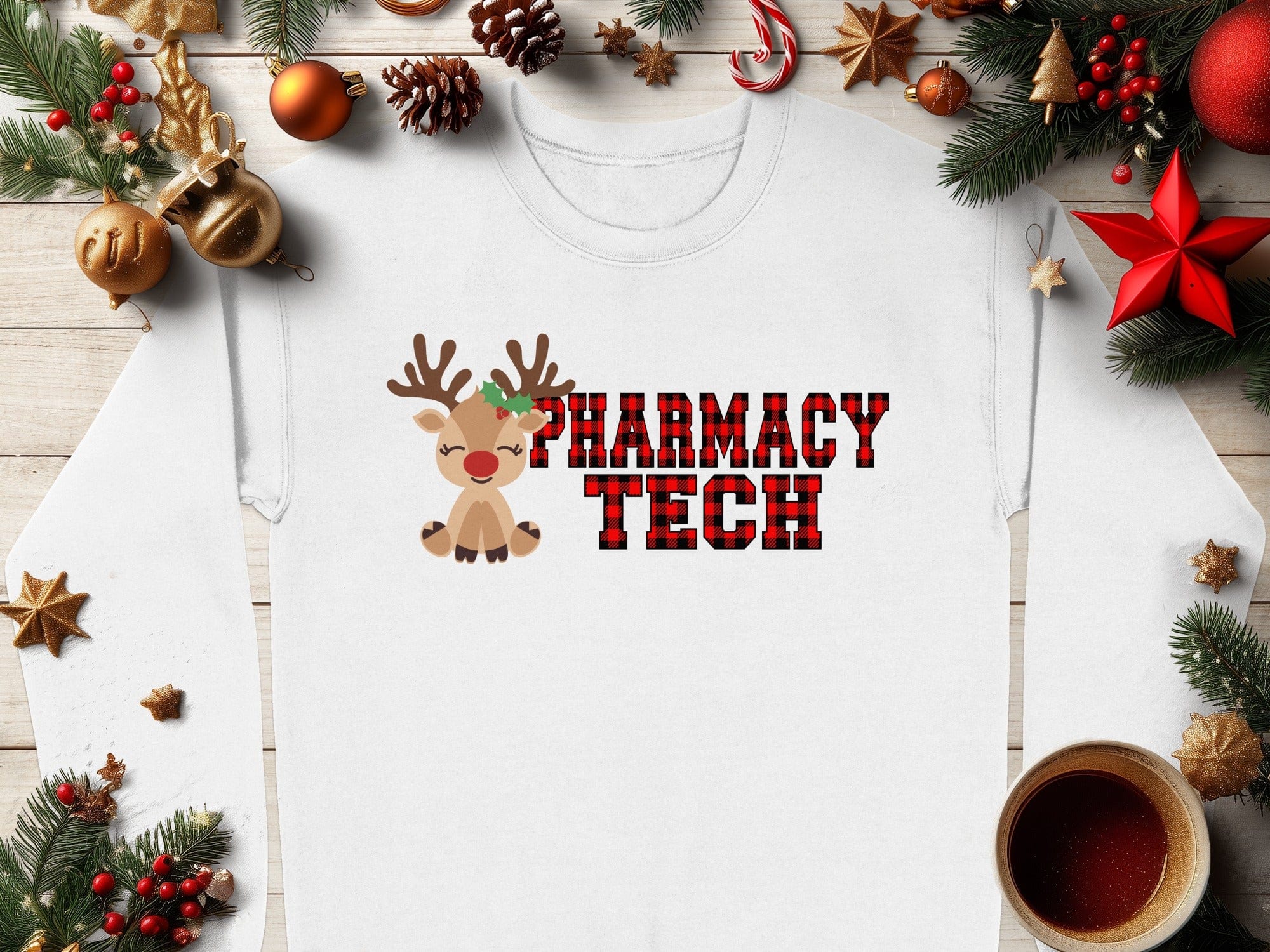 Cute Reindeer Pharmacy Tech Christmas Long Sleeve