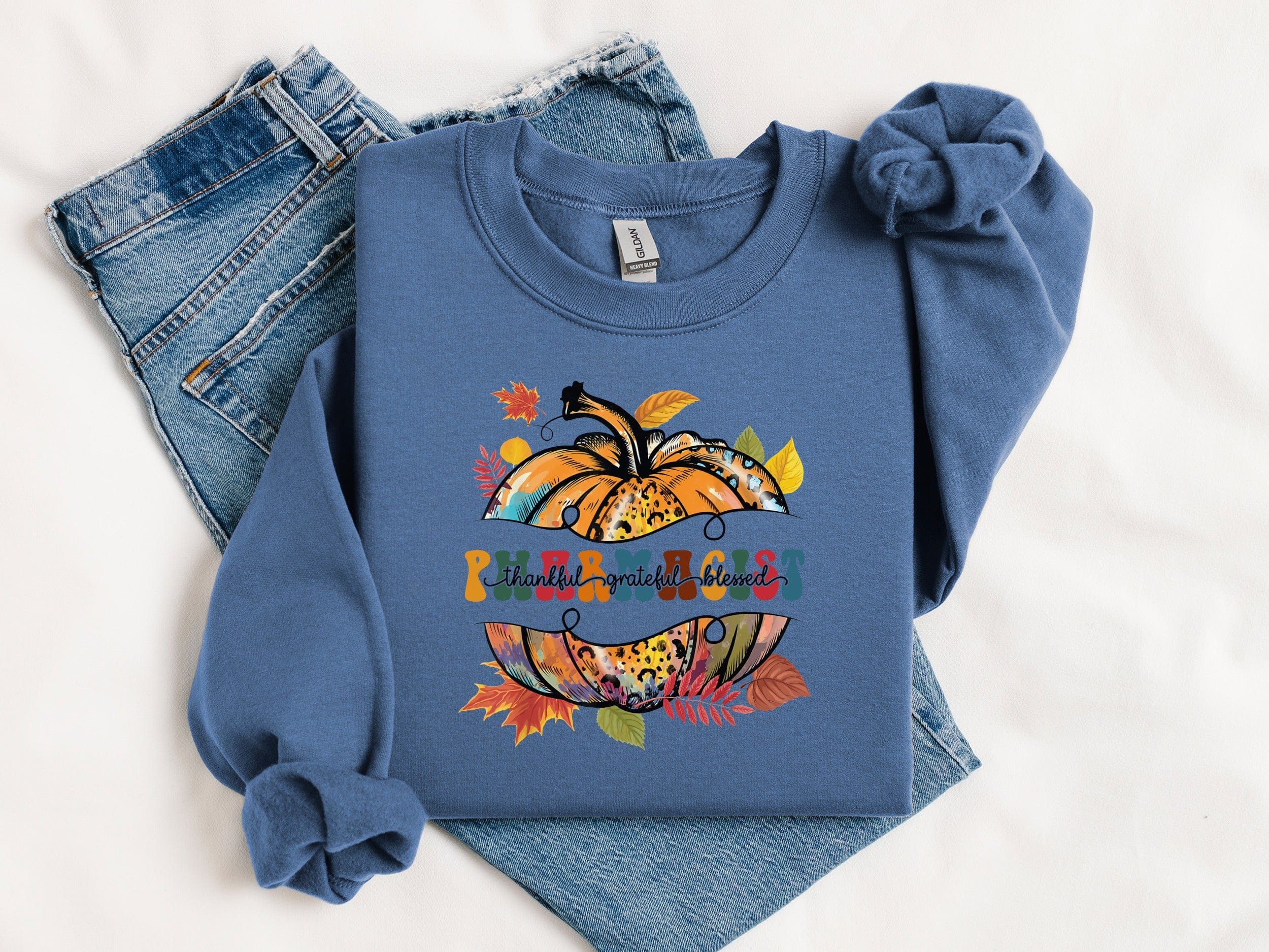 Colorful Pumpkin with Leaves Graphic Sweatshirt product