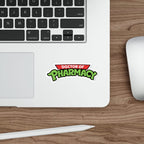 Sticker with "Doctor of Pharmacy" logo on a laptop keyboard.