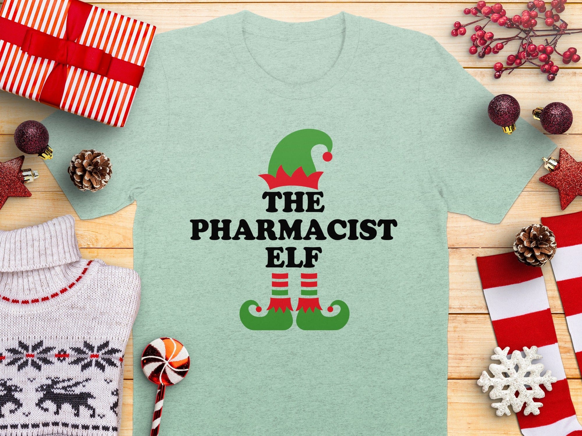 The Pharmacist Elf Graphic Tee Christmas Holiday Shirt