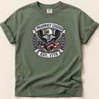 Green t-shirt with Pharmacy Legend Est. 1776 eagle emblem.