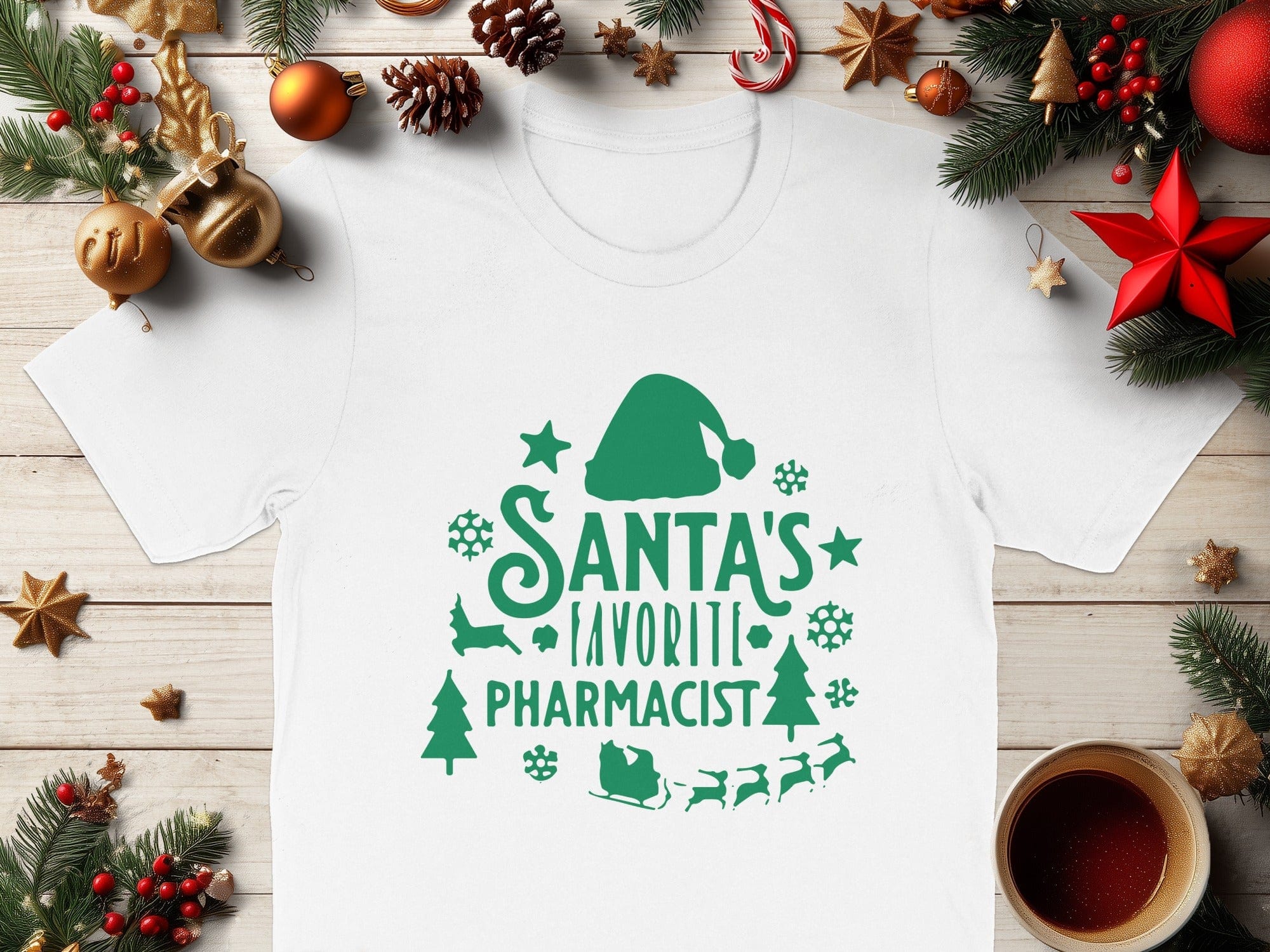 Santa's Favorite Pharmacist Festive Holiday T-shirt