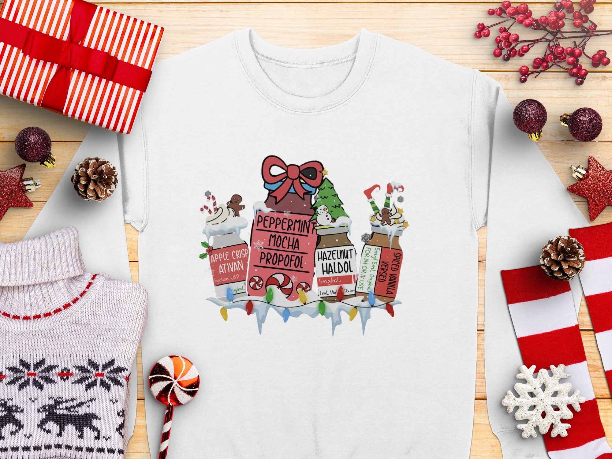 Festive holiday beverage themed sweatshirt product