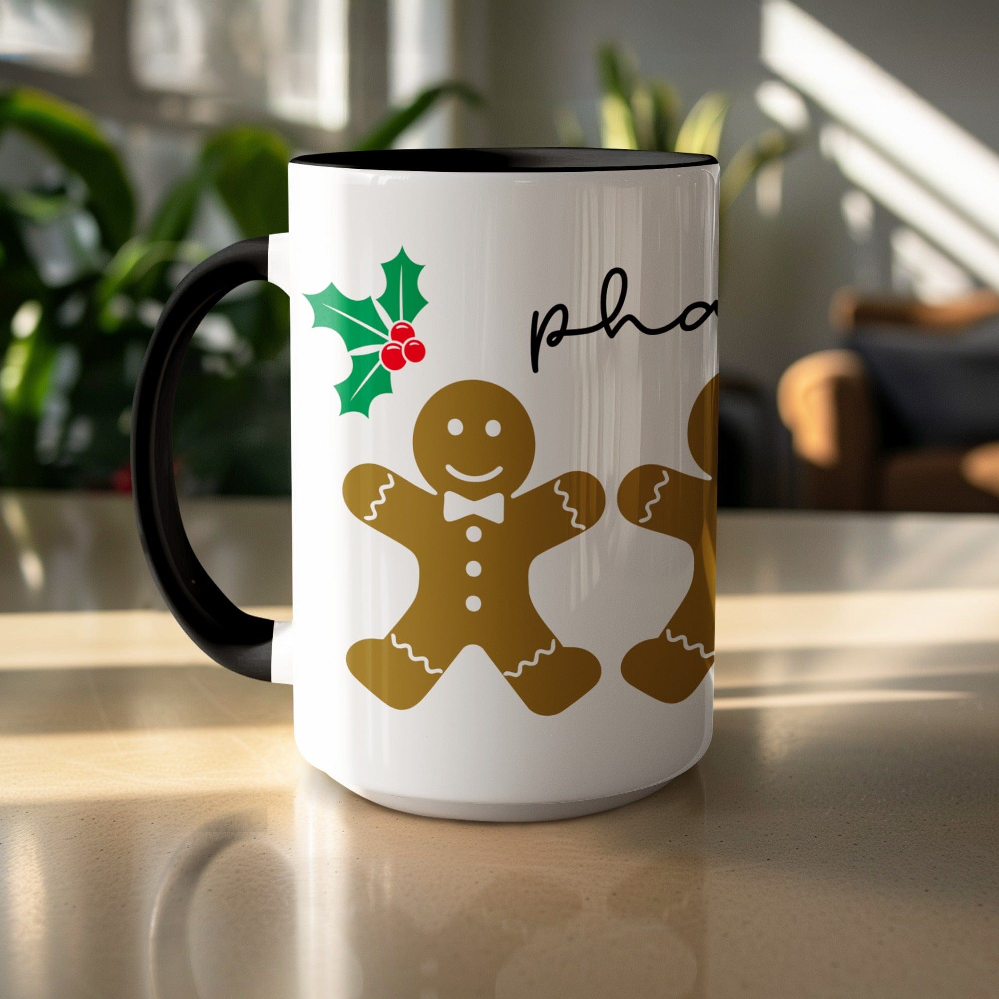 Gingerbread Man and Holly Holiday Mug with Festive Design