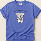 T-shirt with a cartoon koala pharmacist holding a prescription bottle.