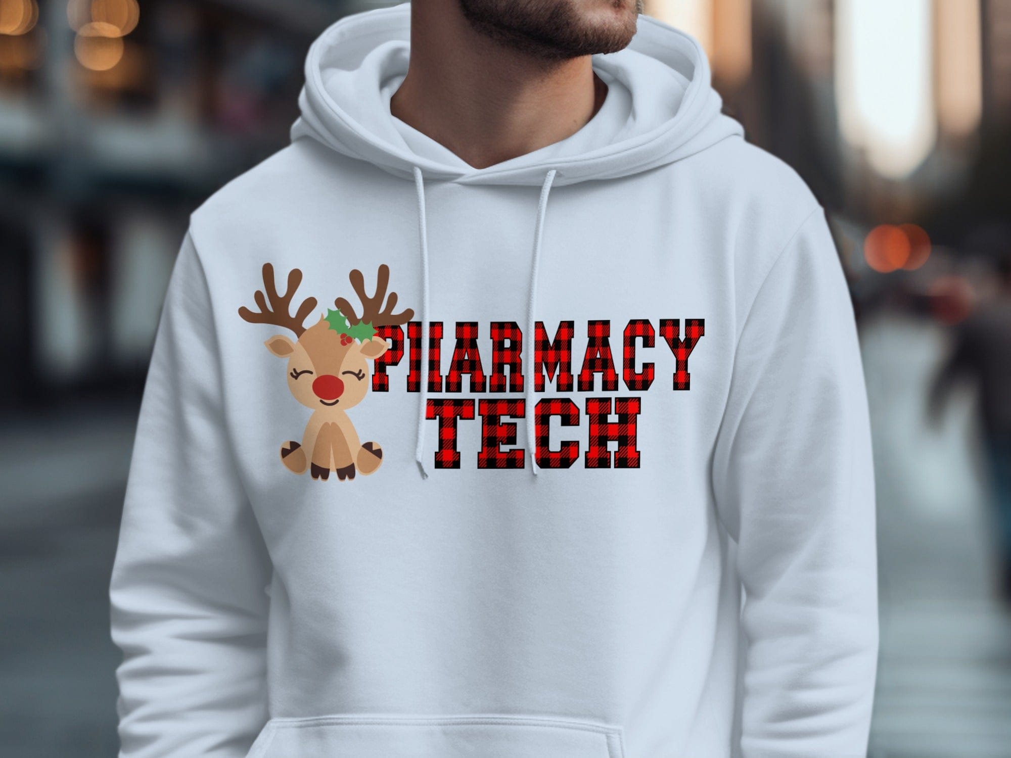Pharmacy Tech Christmas Hoodie with Reindeer Design