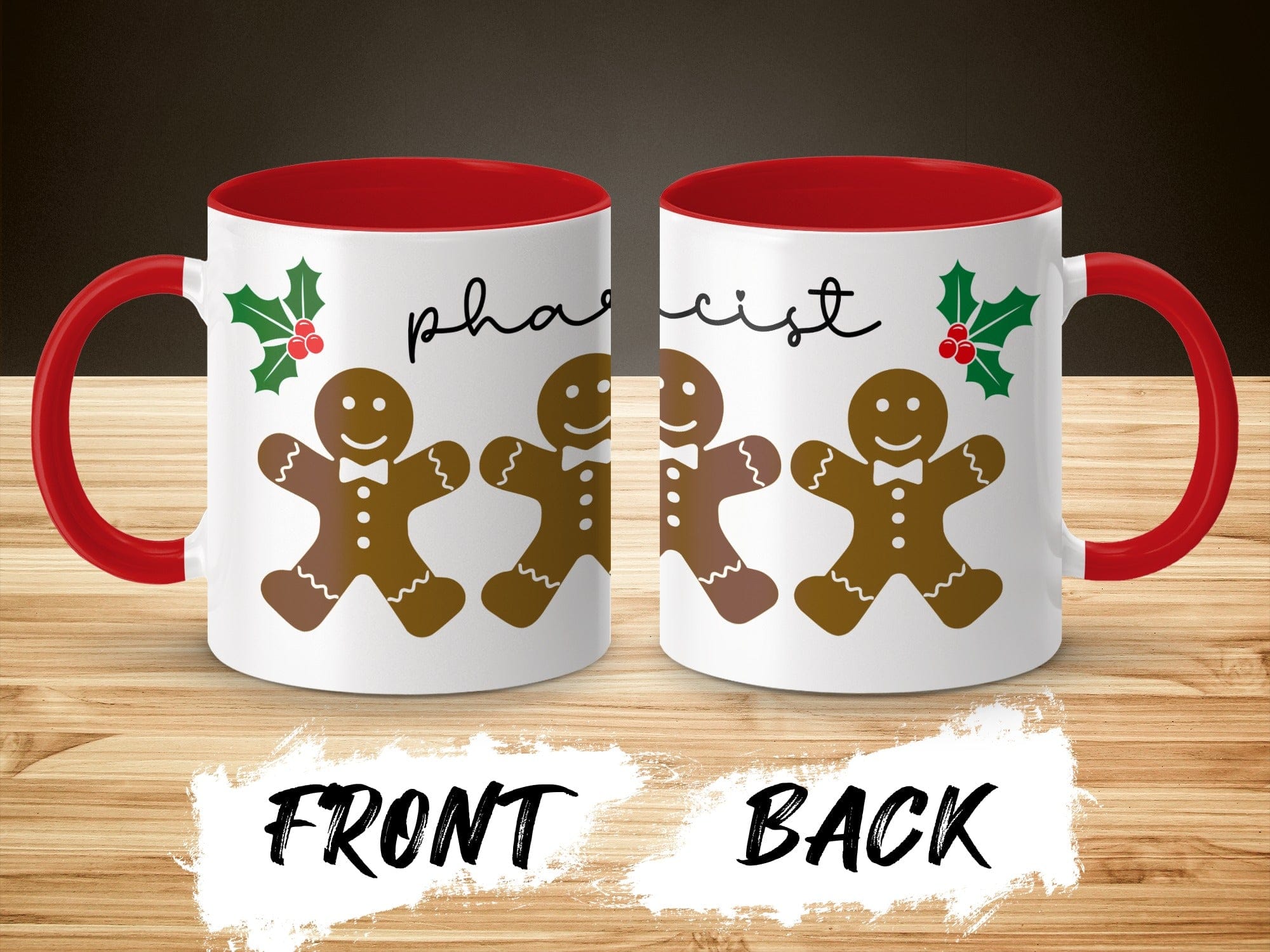 Gingerbread Men with Holly Christmas Mug for Pharmacists
