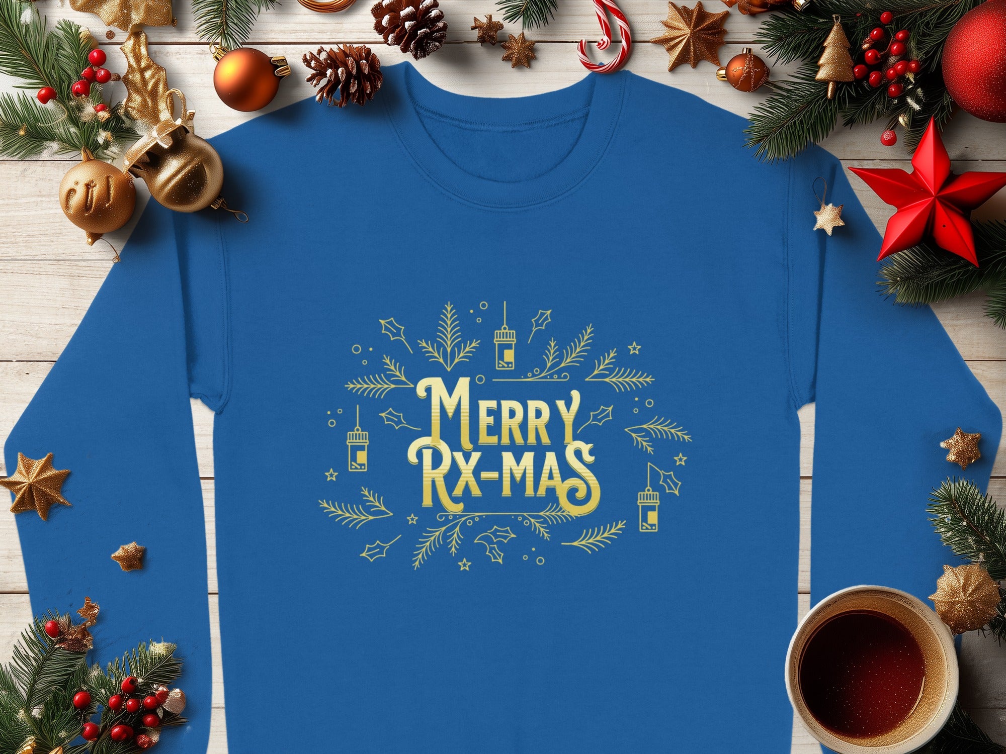 Merry RX-Mas Christmas Design on Blue Background