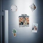 Magnet with retro illustration of a pharmacist, text reads "Trust Your Pharmacist".