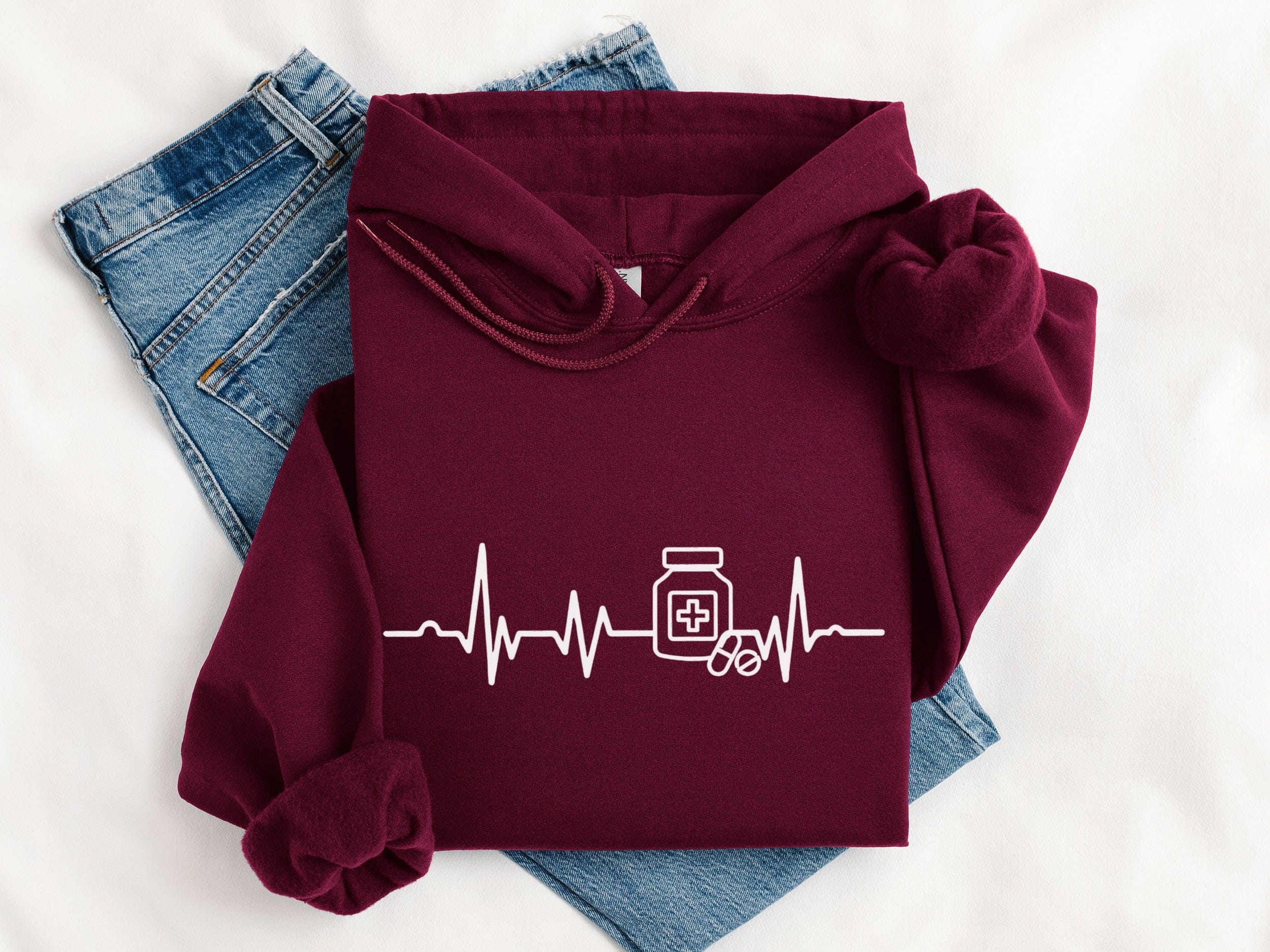 Maroon Hoodie with Heartbeat and Medicine Design Product