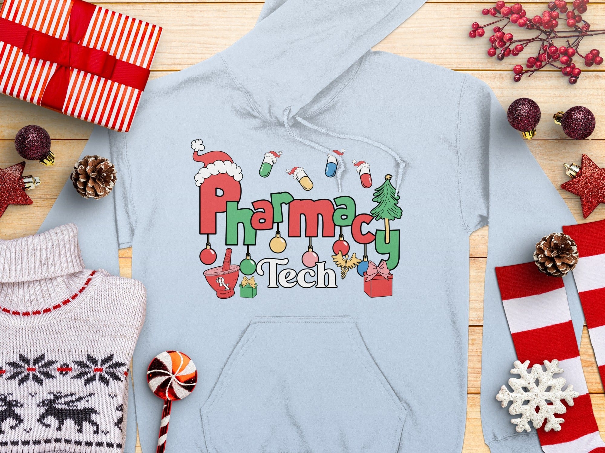 Festive Pharmacy Tech Themed Holiday Sweater Hoodie