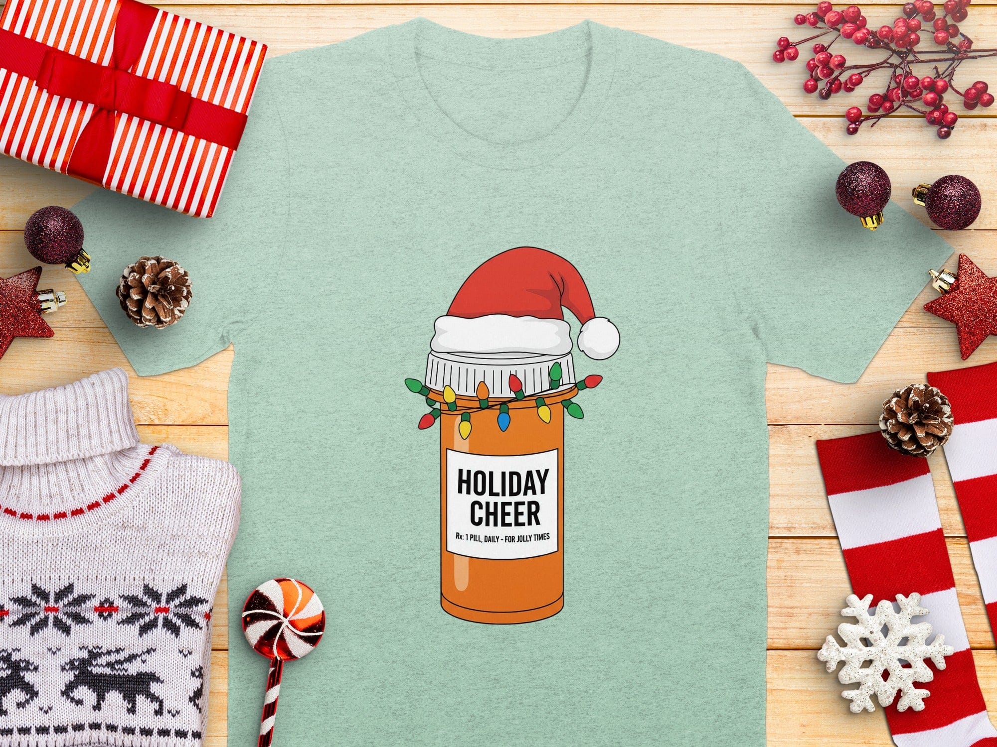 Holiday Cheer Jar with Santa Hat Graphic T-Shirt