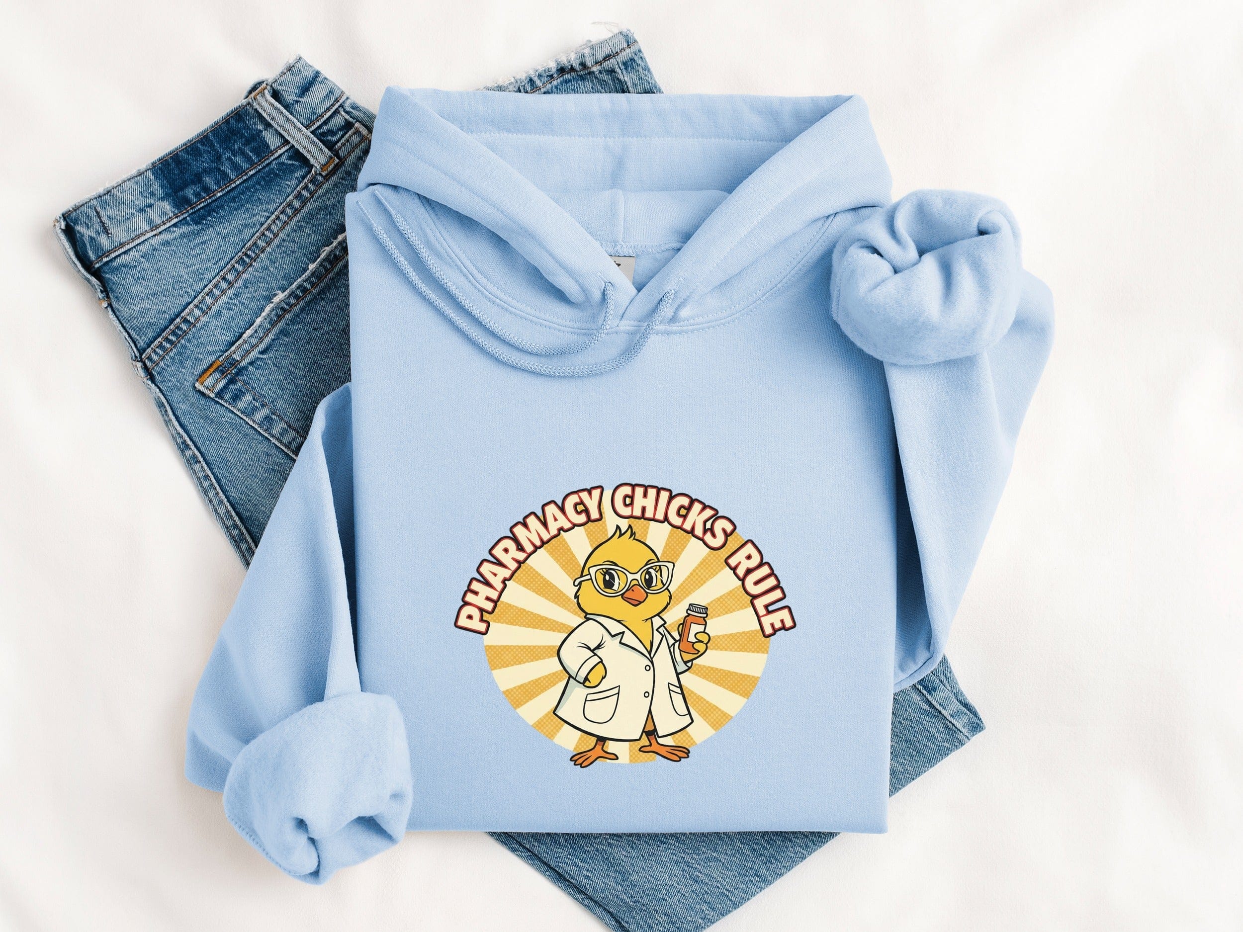 Pharmacy Chicks Rule Design on Blue Hoodie