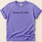 Purple t-shirt with "Pharmacy Technician" in black script.
