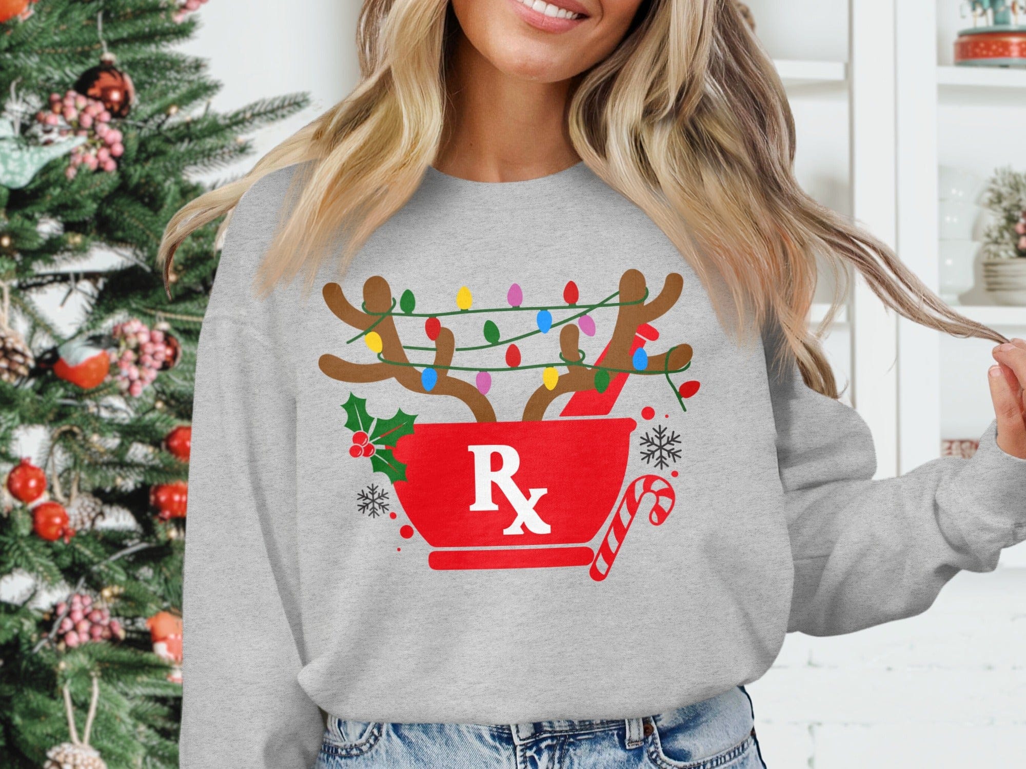 Christmas Reindeer RX Sweatshirt Festive Design product type