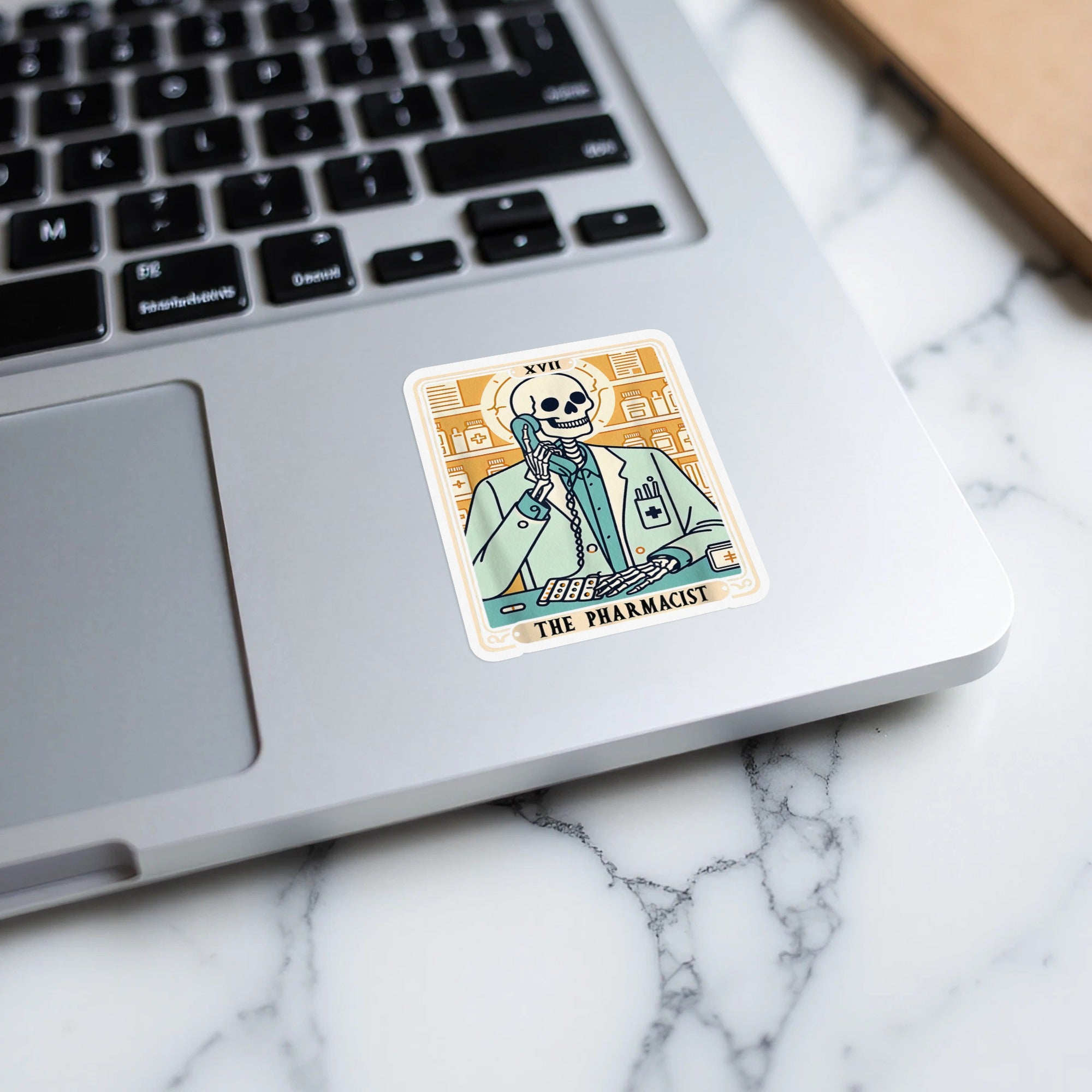 Unique Skull Pharmacist Themed Laptop Sticker product