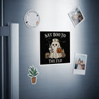 Ghost wearing nurse outfit holding pumpkin, with "Say Boo to the Flu" text.