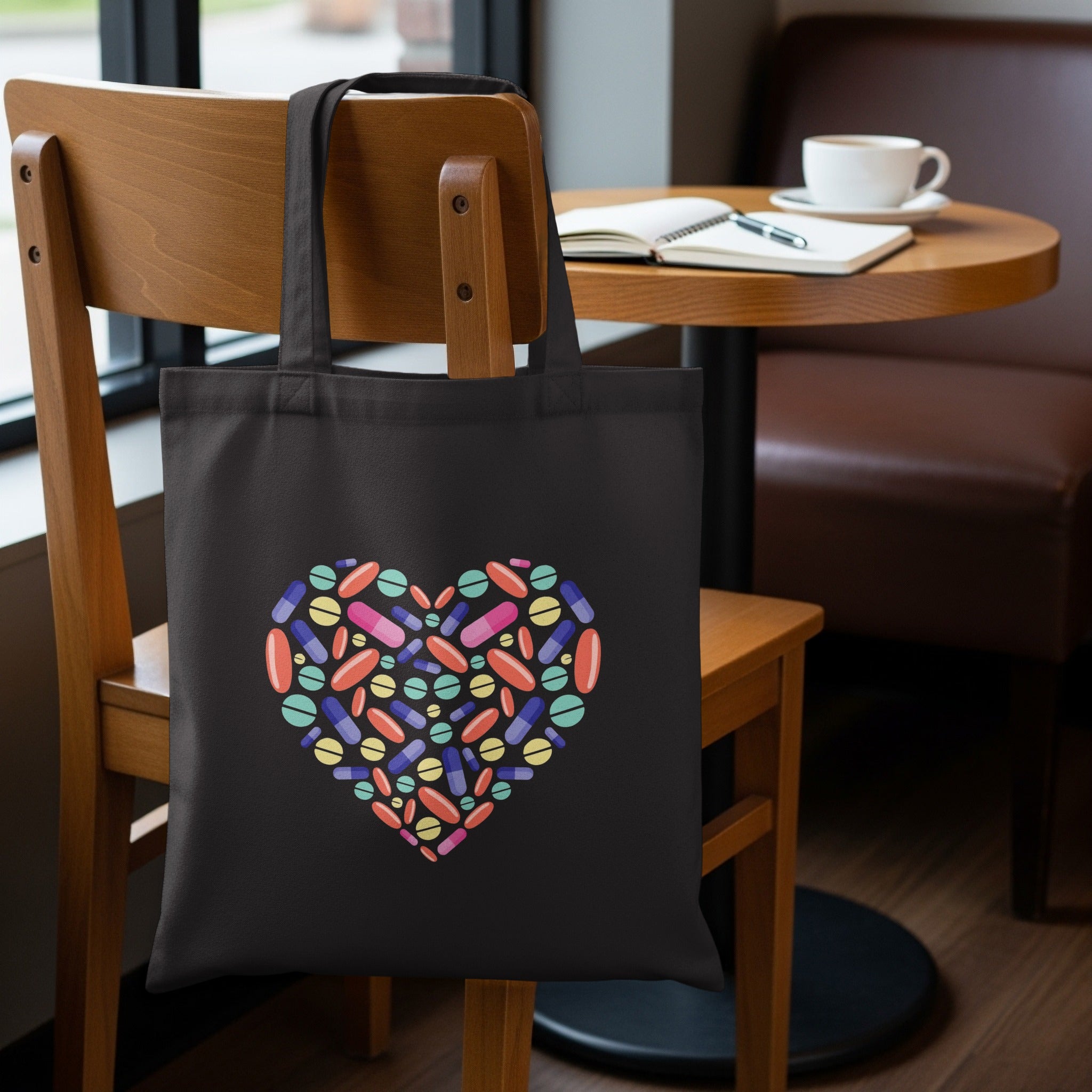 Colorful Heart Design on Black Tote Bag product