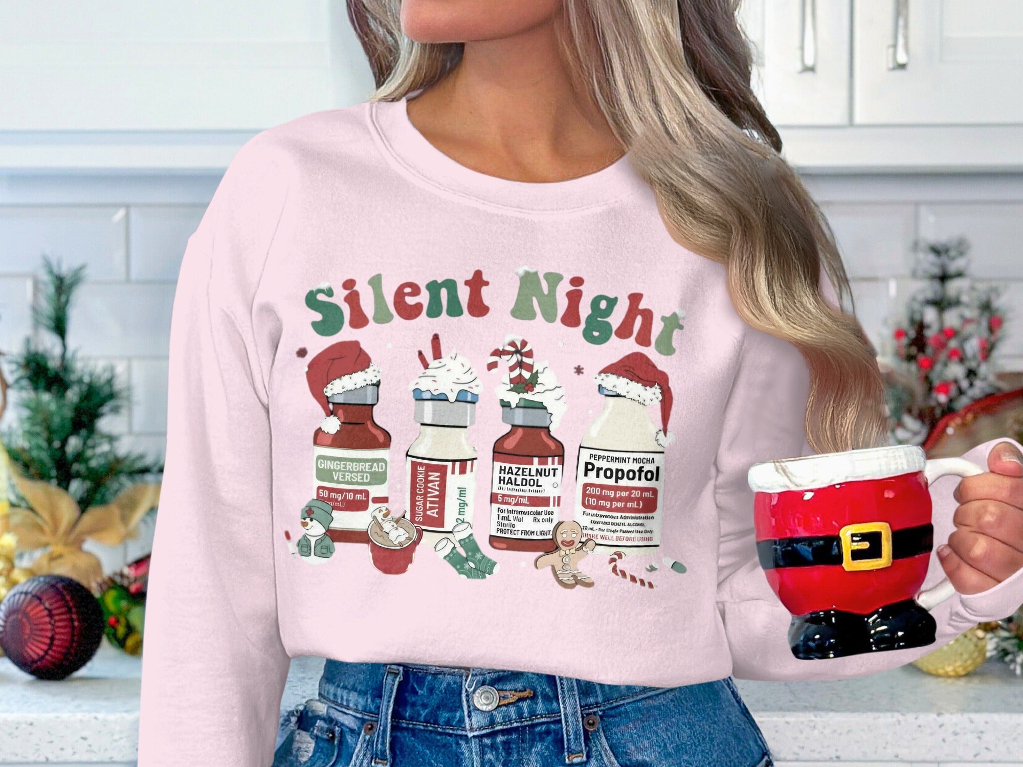 Festive Silent Night Sweater With Holiday Bottles