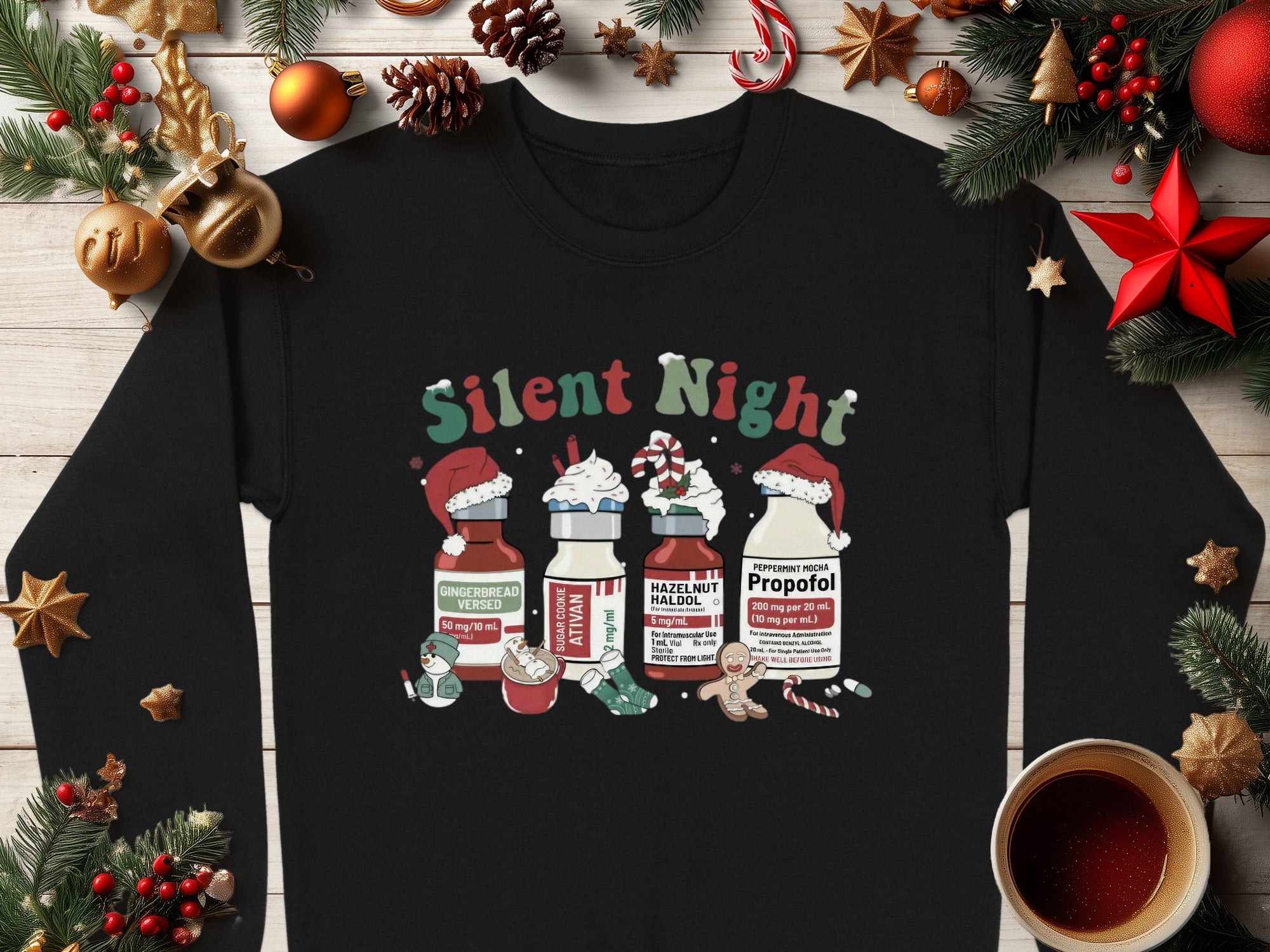 Silent Night Christmas Theme Sweatshirt Long Sleeves