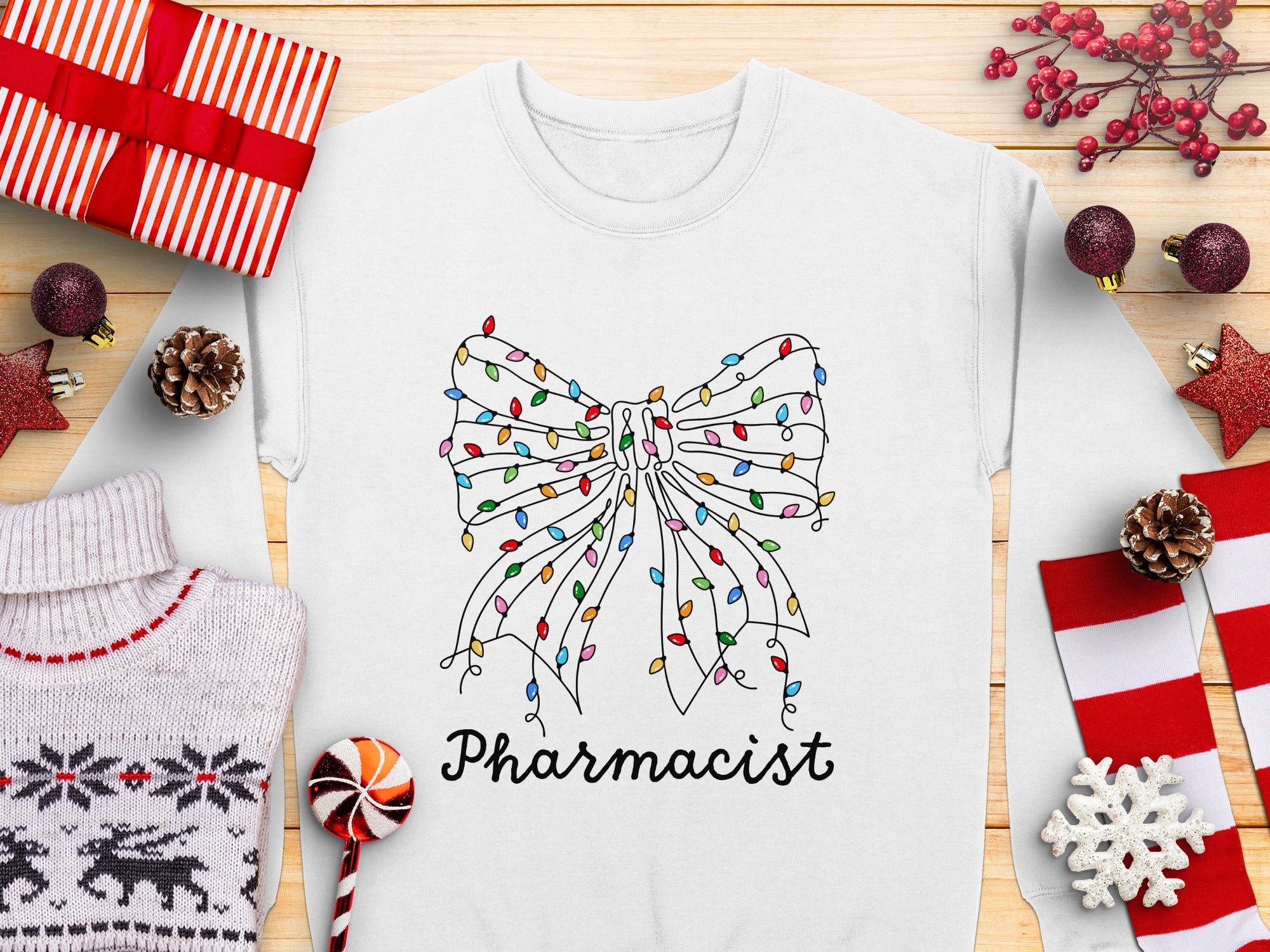 Christmas Lights Bow Pharmacist Sweatshirt