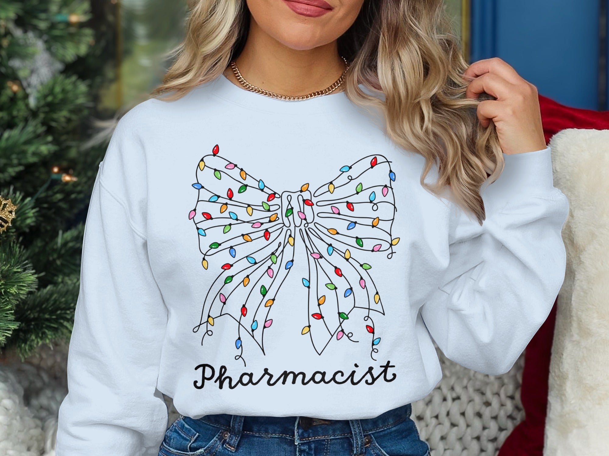 Festive Christmas Lights Bow Design Pharmacist Product