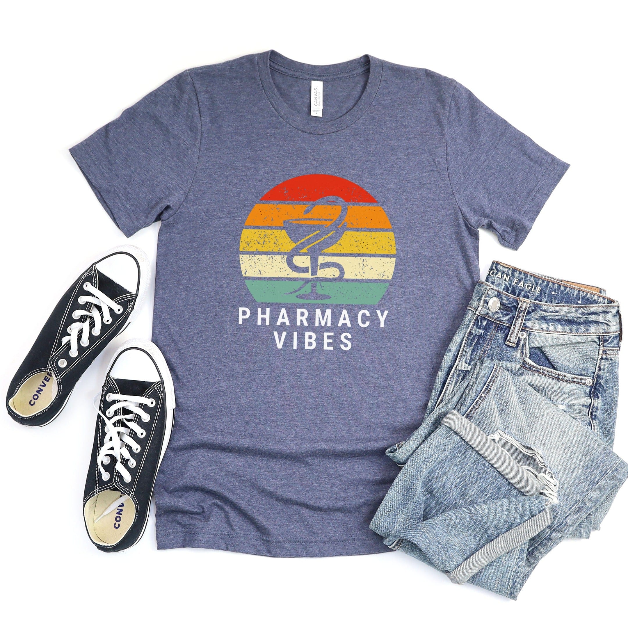 Pharmacy Vibes Retro Rainbow Graphic T-Shirt product type