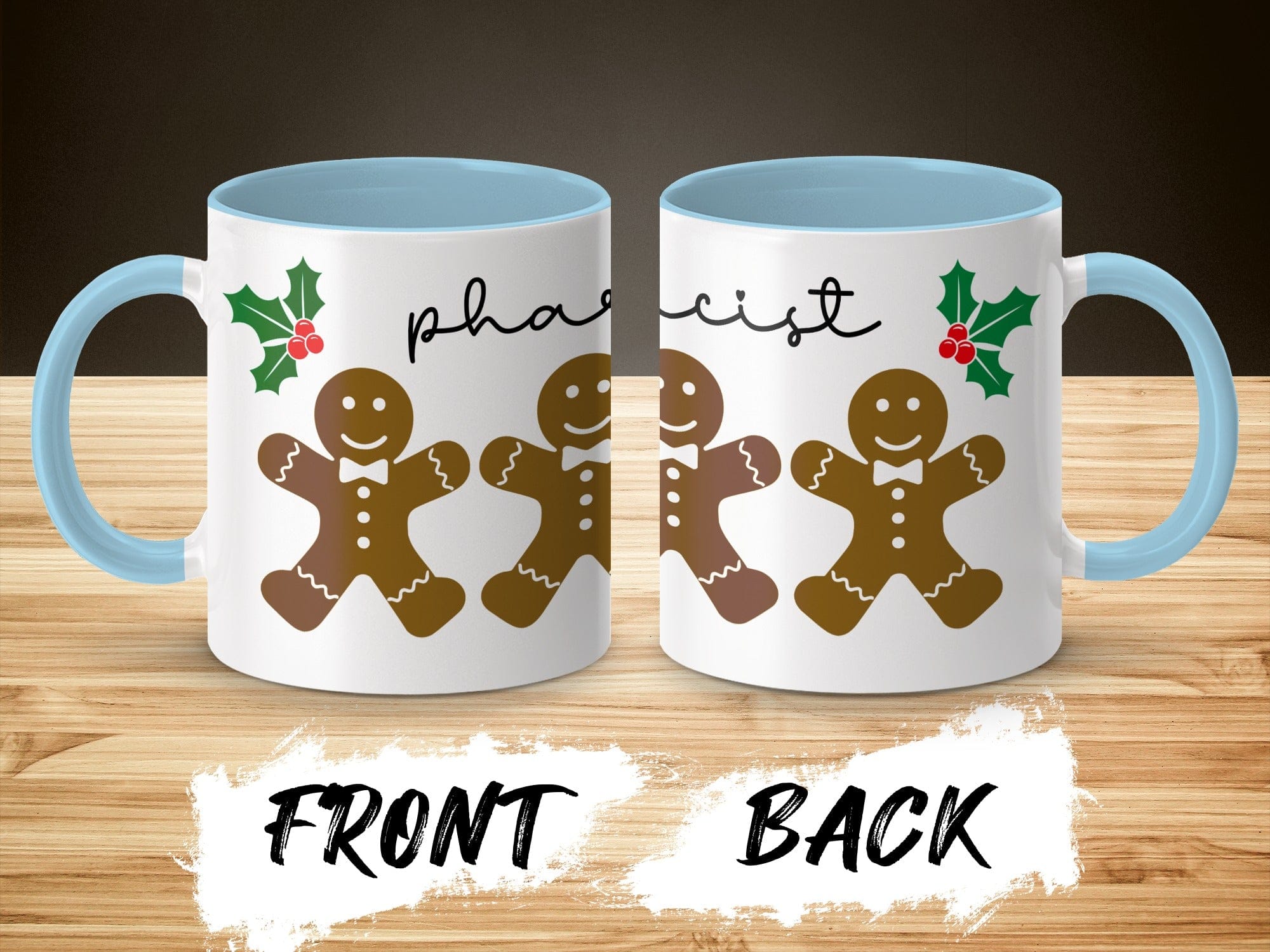 Gingerbread Men Pharmacist Mug With Holly Design