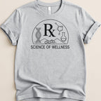 Grey t-shirt with "Science of Wellness" logo featuring DNA and chemical structures.