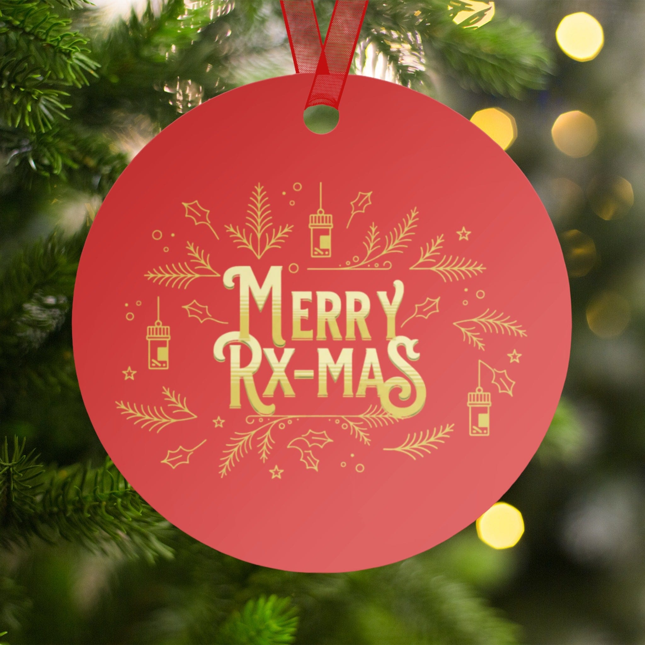 Merry Rx-Mas Red Holiday Ornament for Christmas Tree