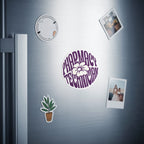 Round sticker with "Pharmacy Technician" and a flower, on a refrigerator.