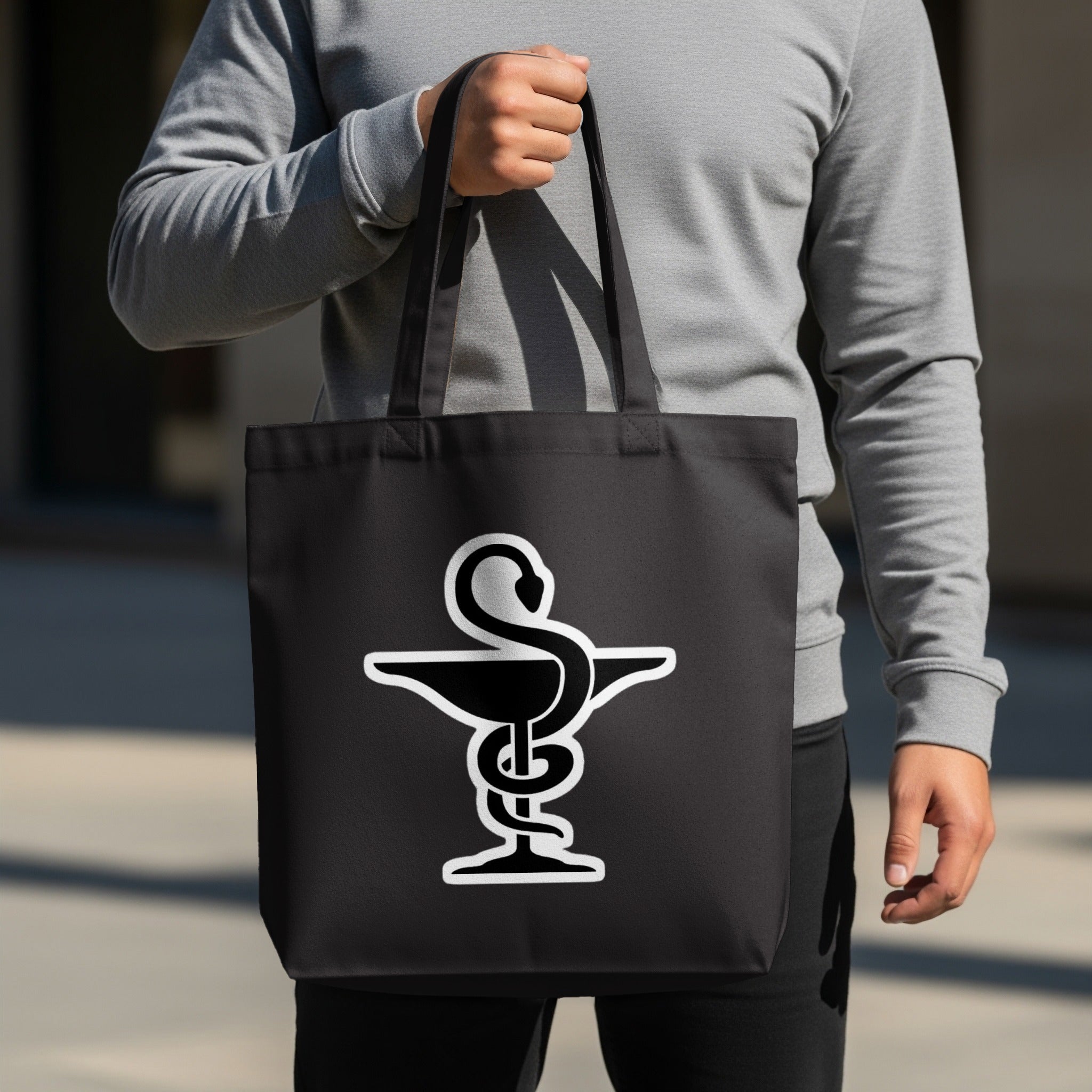 Stylish Black Tote Bag with Medical Symbol product type