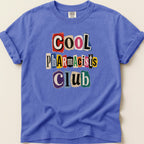 Purple t-shirt with "COOL Pharmacists Club" in ransom note lettering.