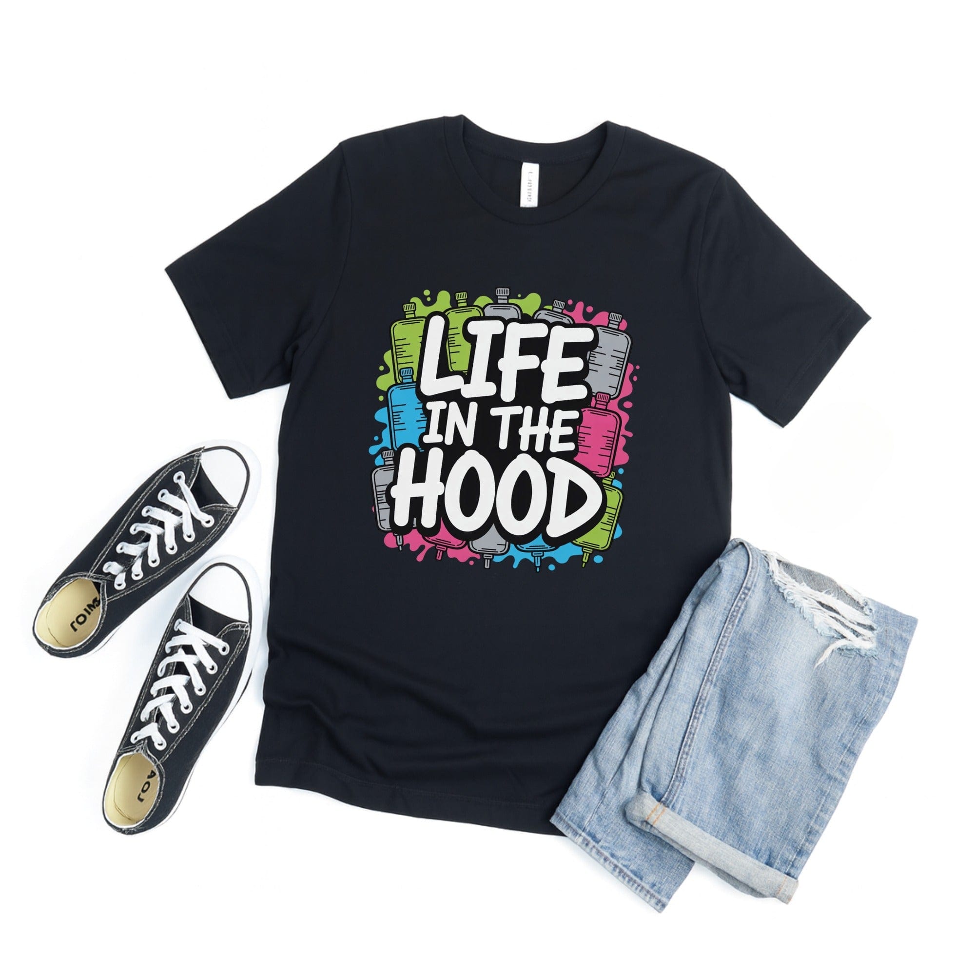 Life In The Hood Colorful Graphic T-Shirt product