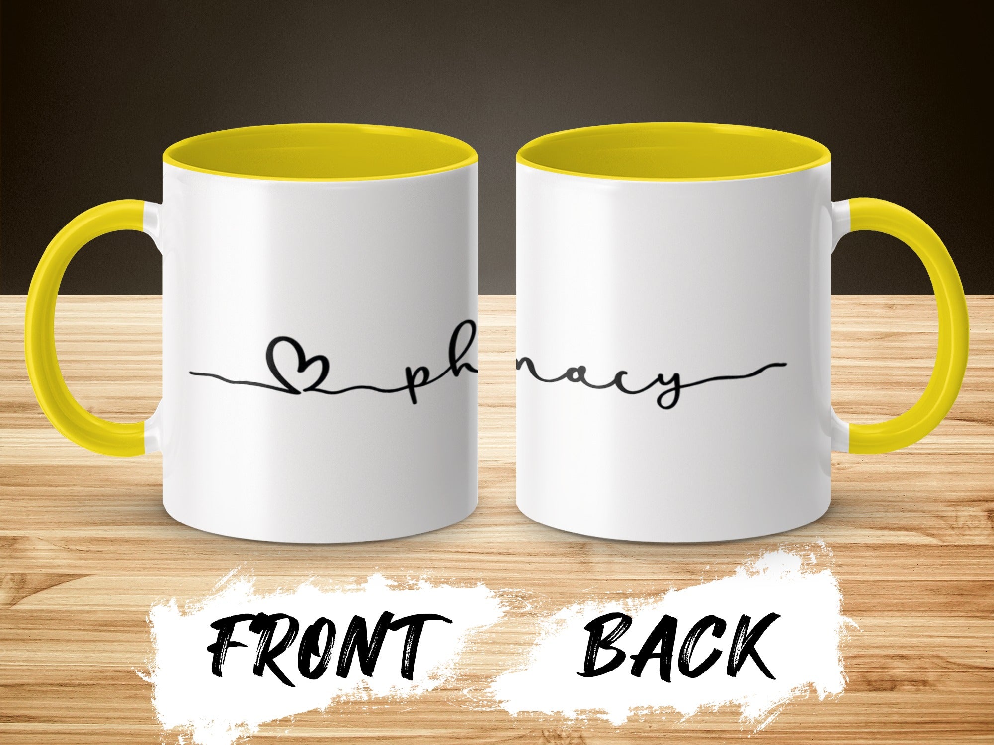 Heart and Phonacy Design Mug with Yellow Interior