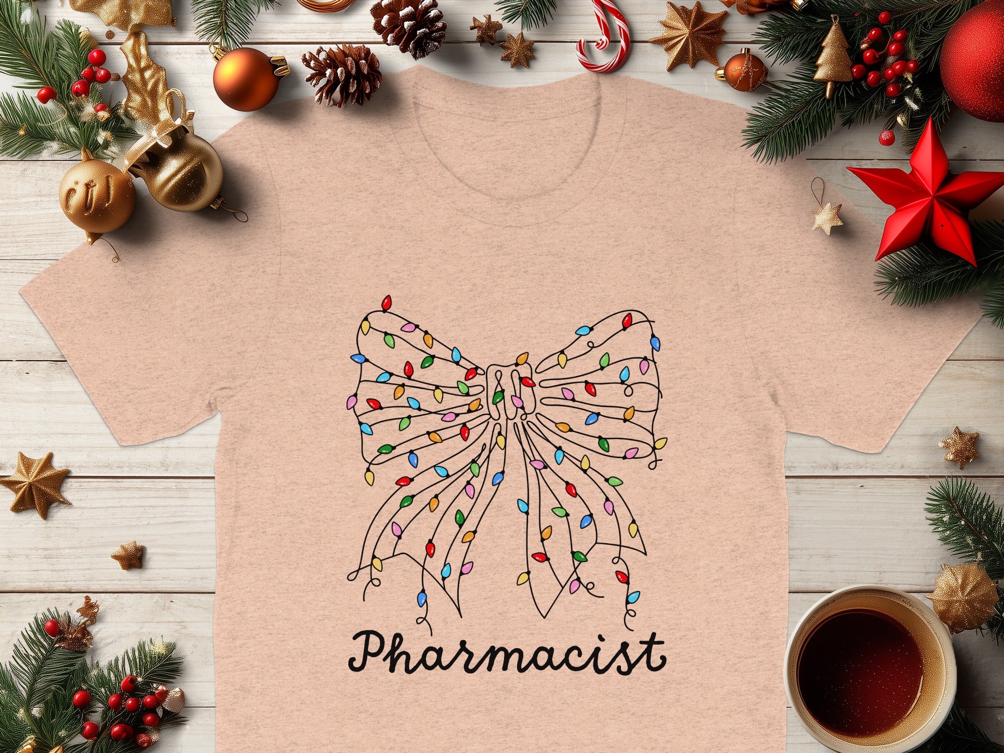 Festive Christmas Lights Bow Pharmacist T-Shirt