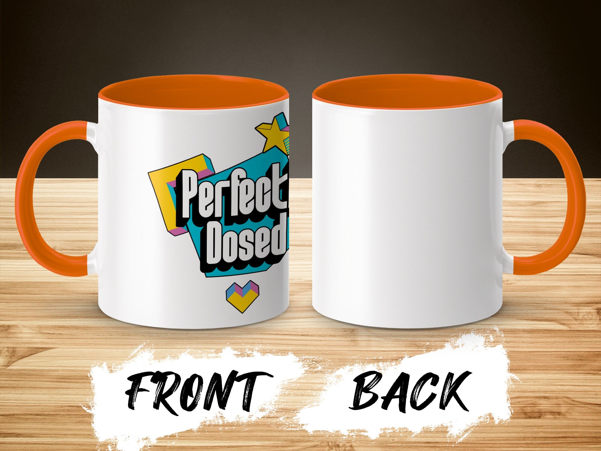 Perfect Dosed Graphic Mug with Orange Handle