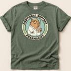 Green t-shirt with pharmacist graphic reading "Emotional Support Pharmacist."